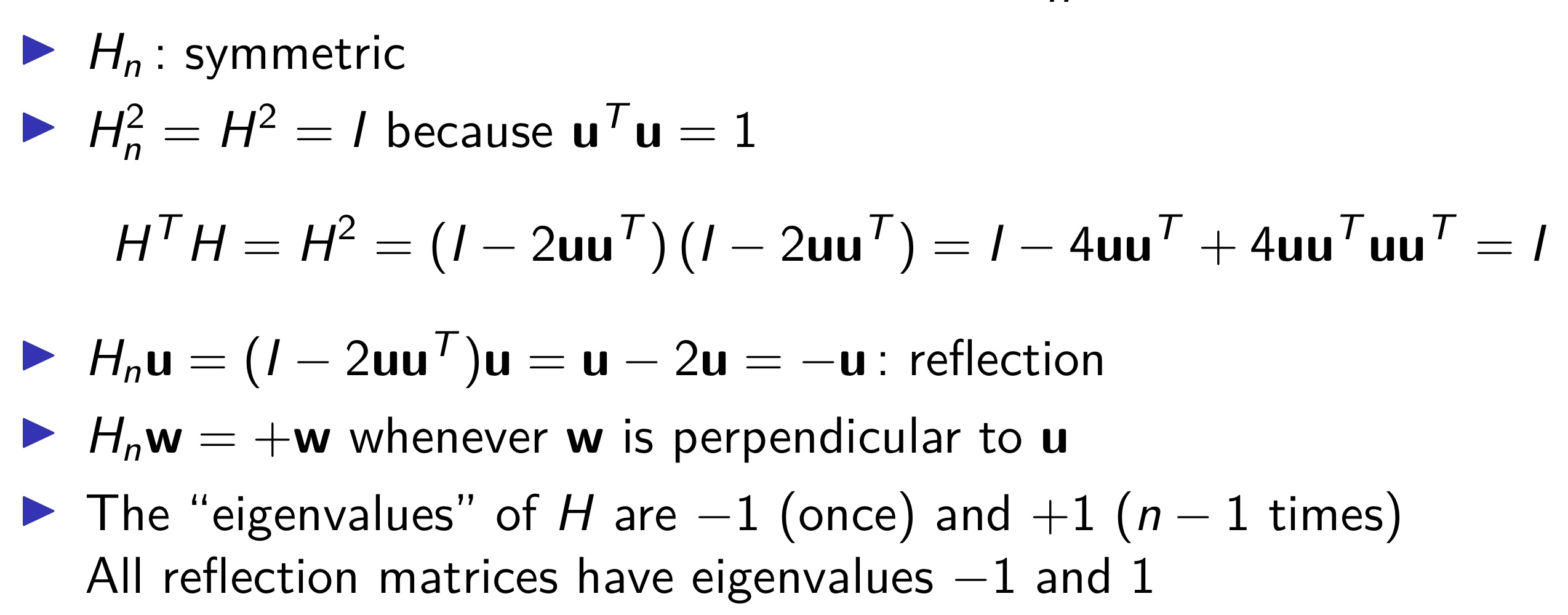 Householder matrix properties